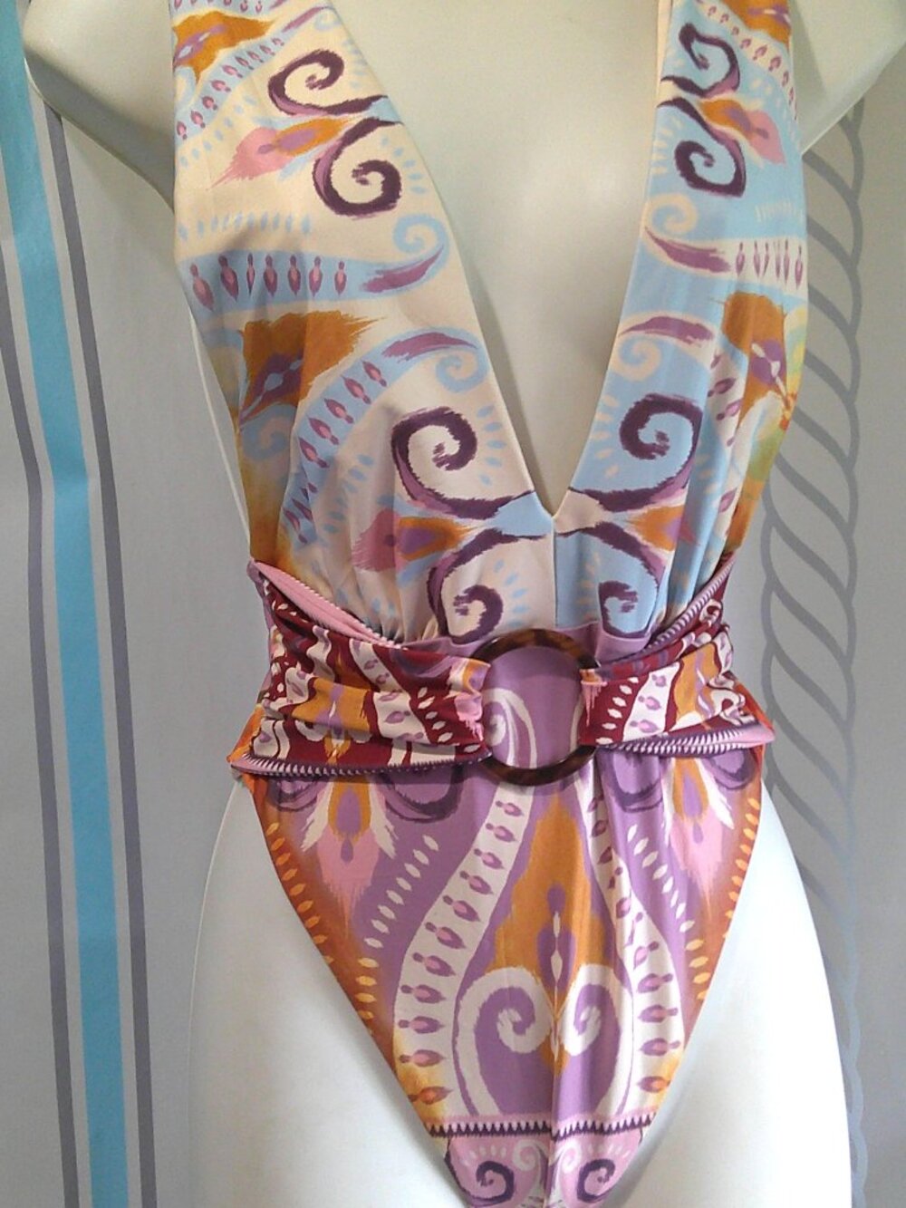 NWT "Agua Bendita" Ina Leva 1-Pc SWIMSUIT Lined/Plunge Woman Sz M